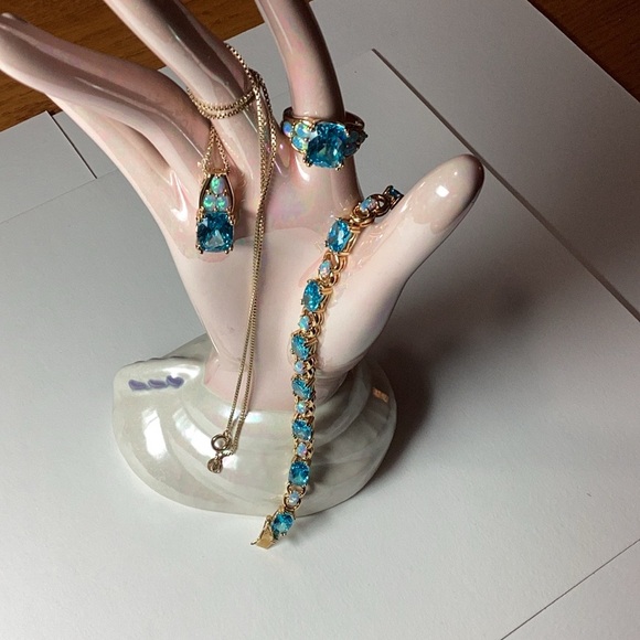 Vintage Technibond Sim Opal & Paraiba CZ 18k plated over Silver color gold